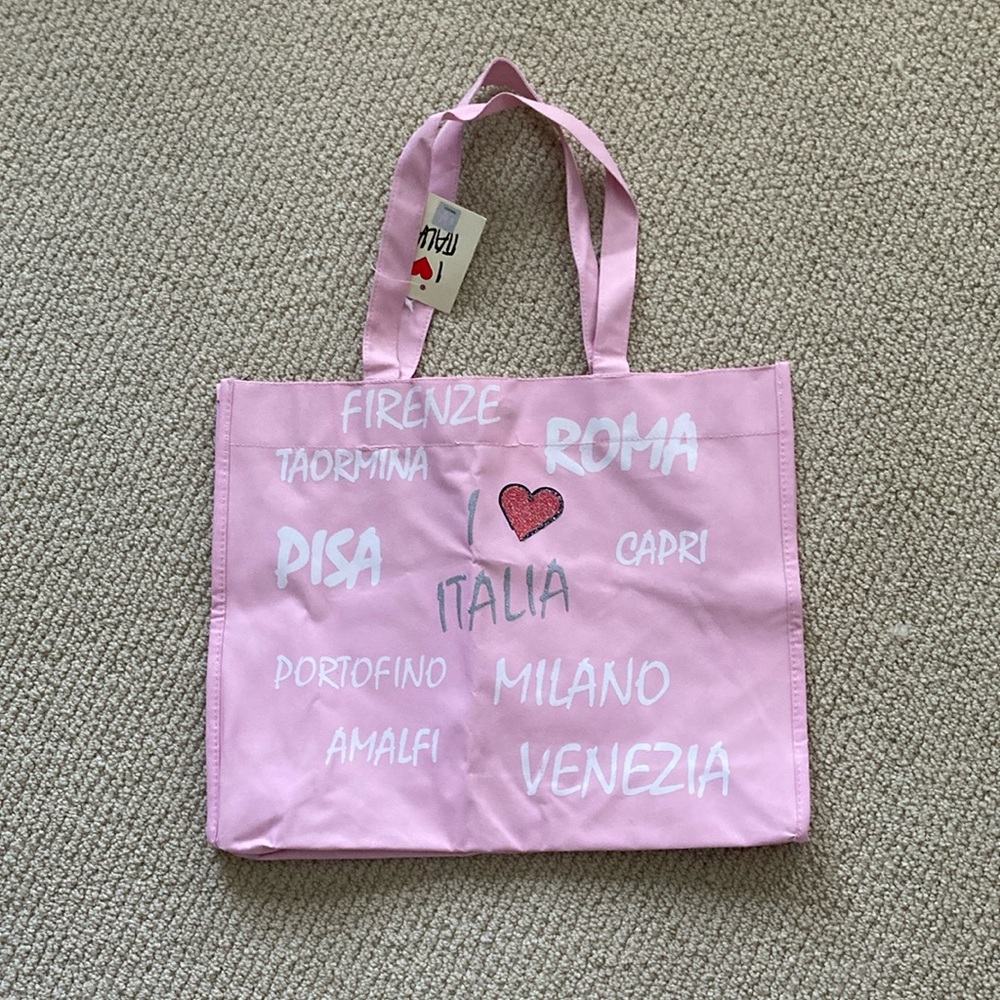 NEW I Love Italia Italy Medium Pink Tote Bag Shoulder Handbag Tourist City NWT